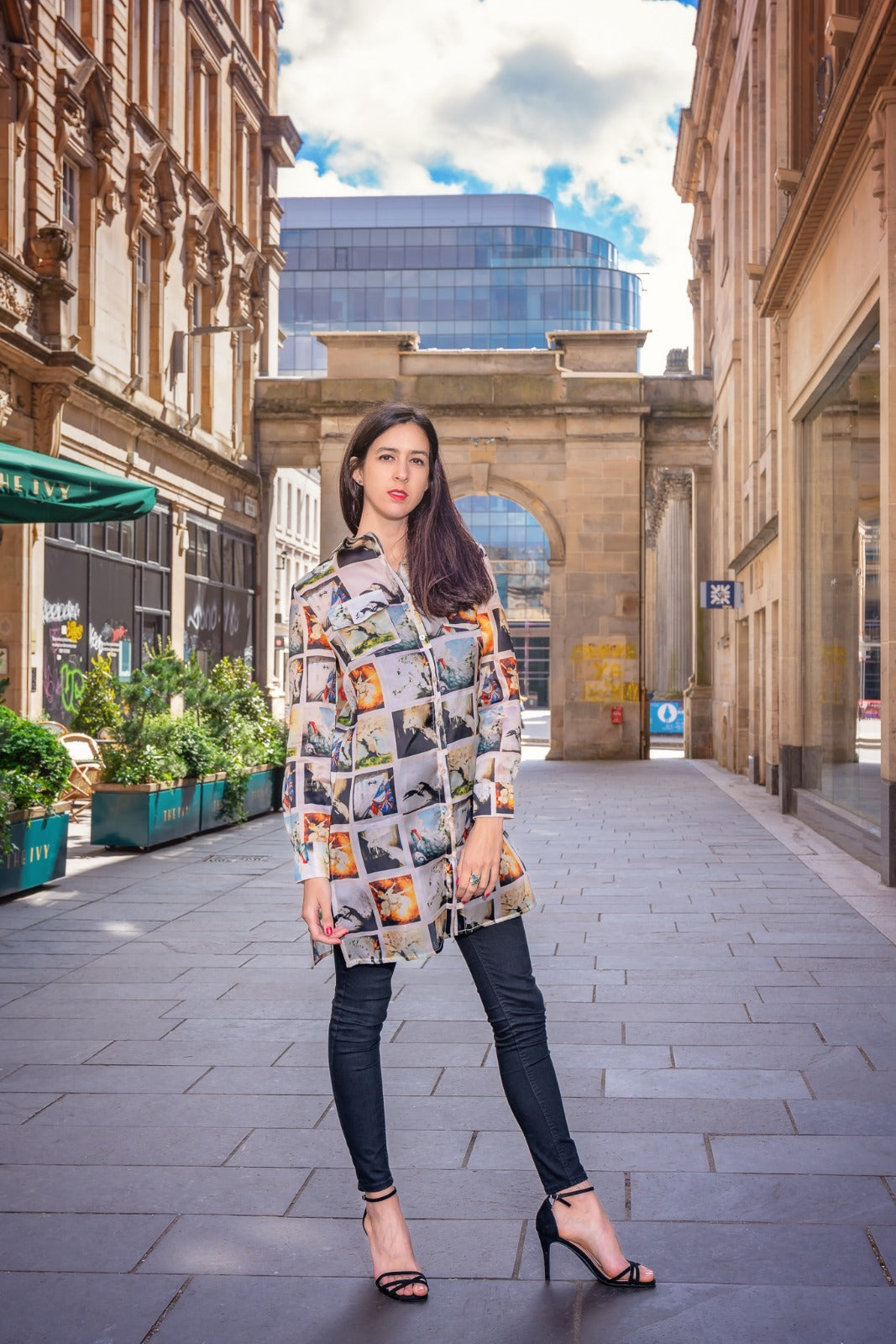 Tiff Silk Organza Ladies shirt - long squares