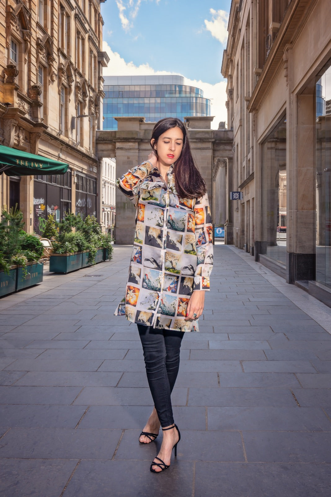 Tiff Silk Organza Ladies shirt - long squares