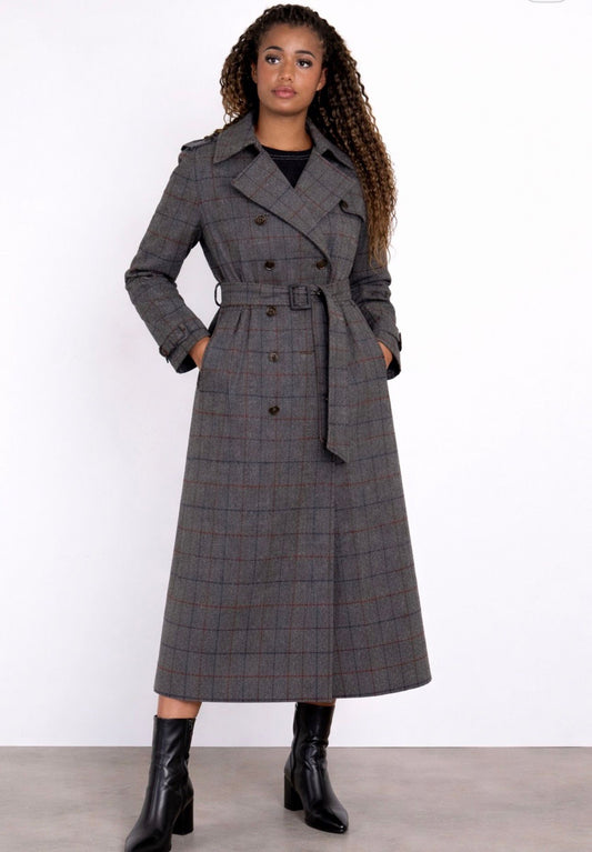 Wool Check Trench Coat