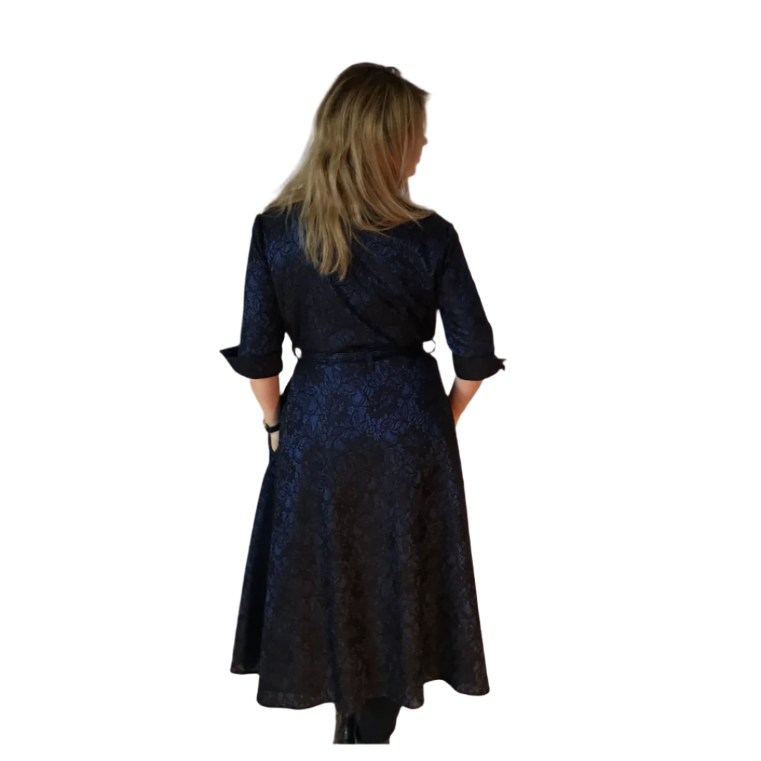 Black lace satin shirt dress