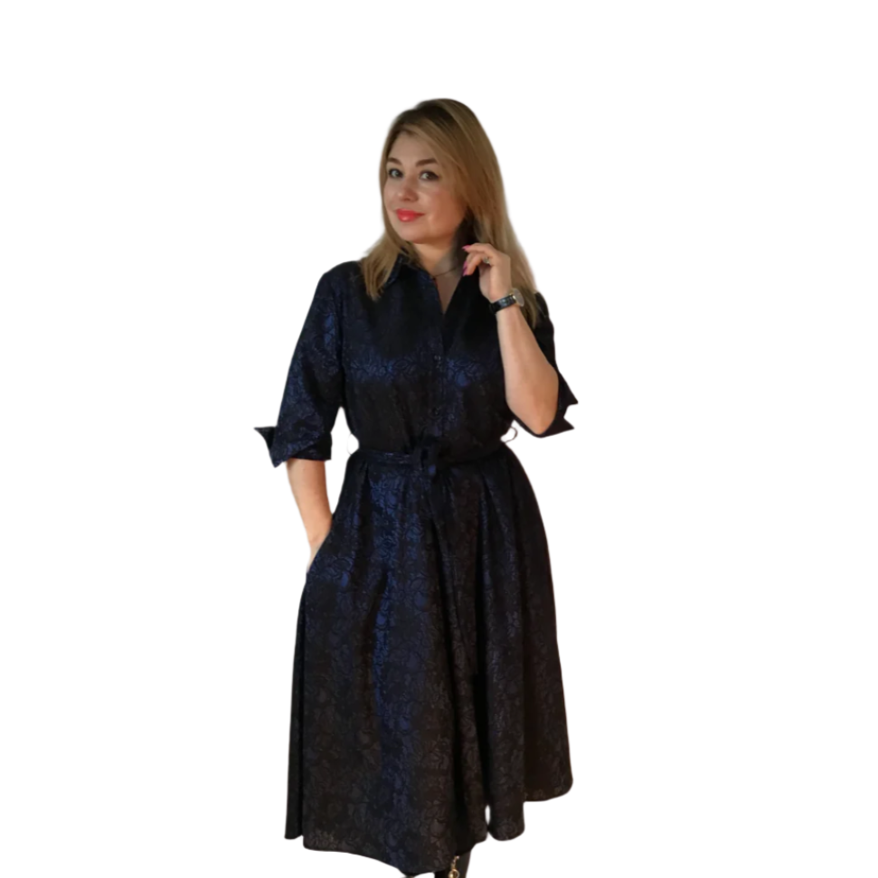 Black lace satin shirt dress