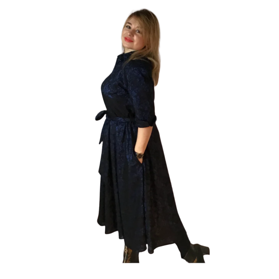 Black lace satin shirt dress