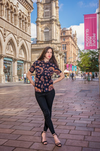 African print short sleeve shirt - Peach on black