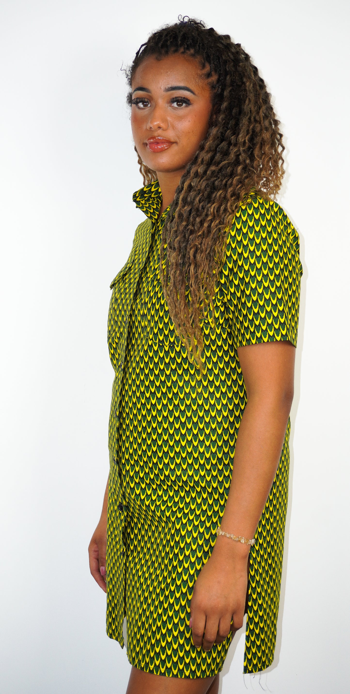 Cotton print short sleeve long shirt