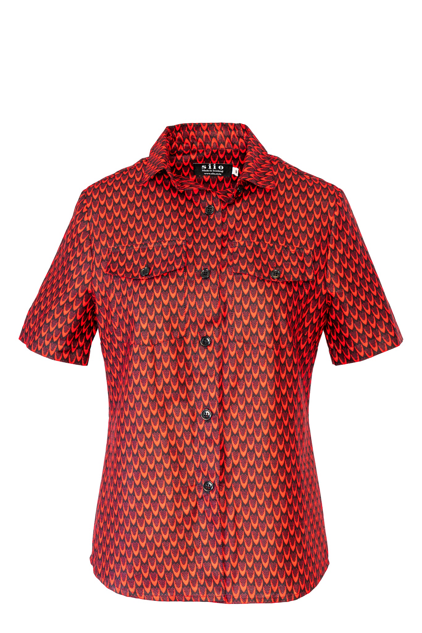 Cotton print short sleeve shirt -red and black